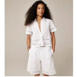 J.Crew Gamine Eyelet Trim Top 2 White NWT Shirt Blouse Resort Boho CK076 J.Crew